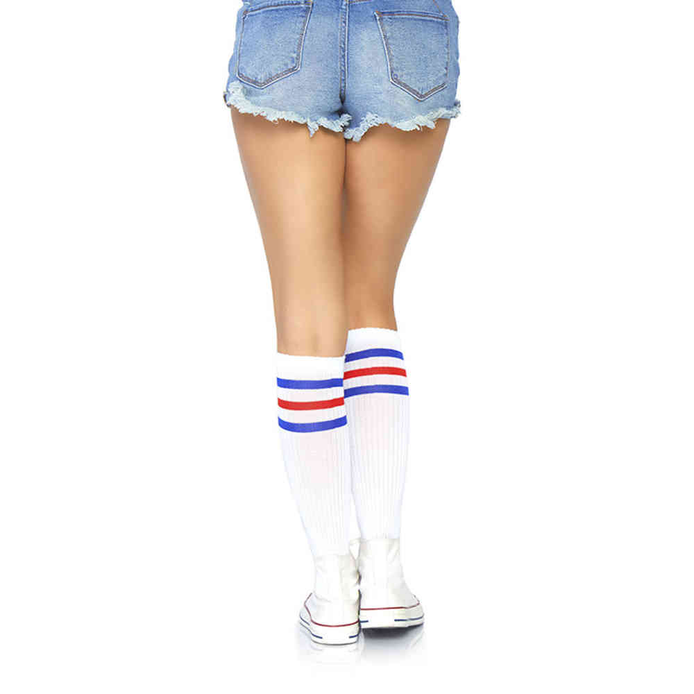 Leg Avenue - Athletic Striped Kniestrümpfe - Weiß